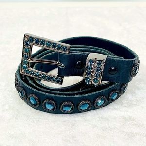 Kippy's Women's Blue Leather & Crystal Belt